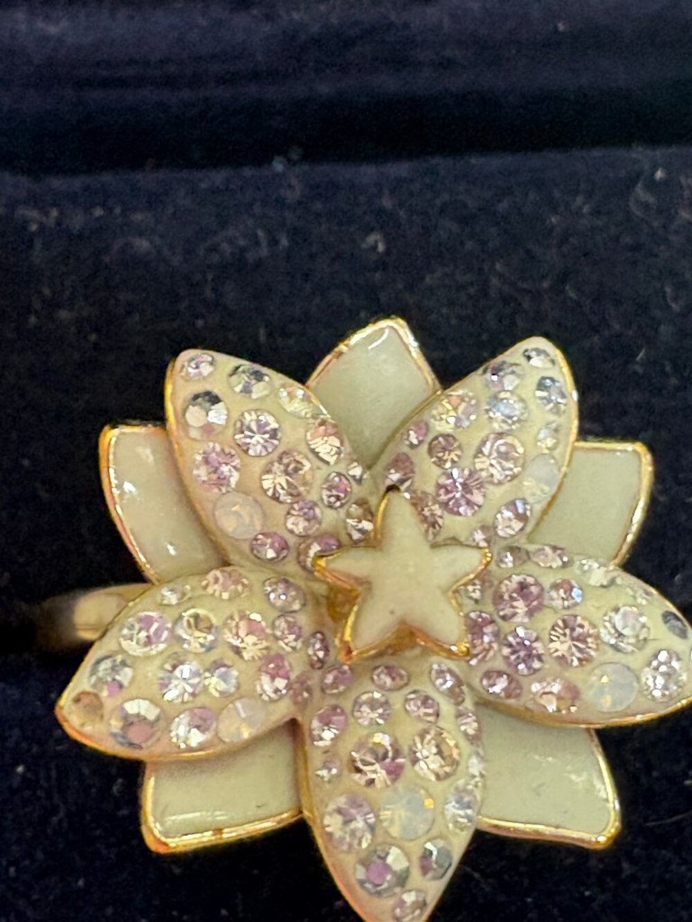 Swarovski Starfish Daisy Crystal Ring Goldtone